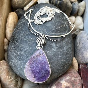 😵Raw Amethyst agate Druzy stone pendant lariat necklace choker charm purple gem